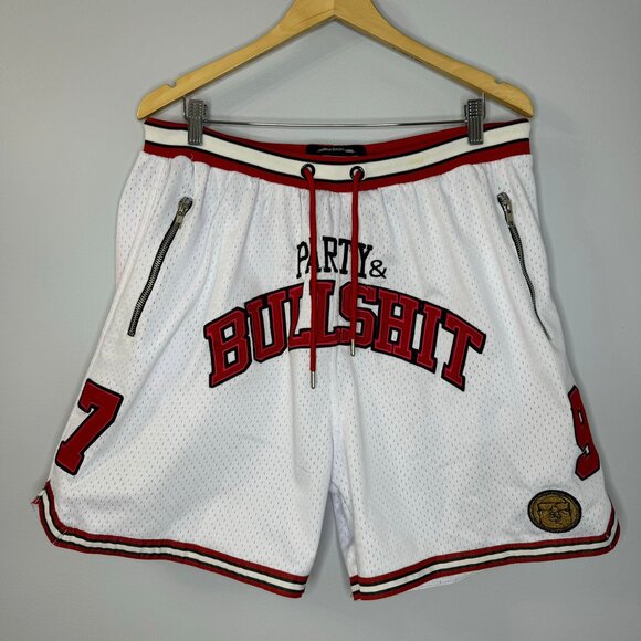 SNKR HEAD Cut & Sew Party & Bullsh*t White Zipper Pocket Shorts - Picture 2 of 9